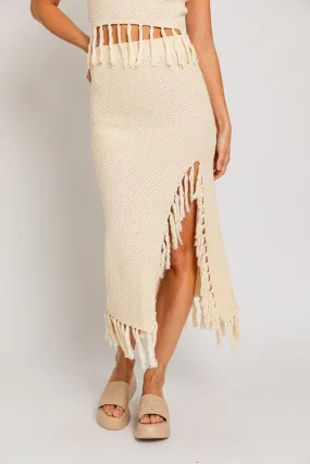 Bohemian Tassel Detail Crochet Sweater Midi Skirt