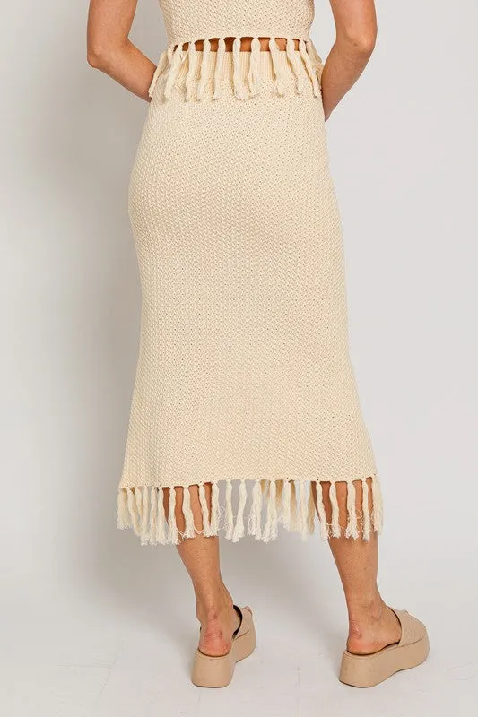 Bohemian Tassel Detail Crochet Sweater Midi Skirt