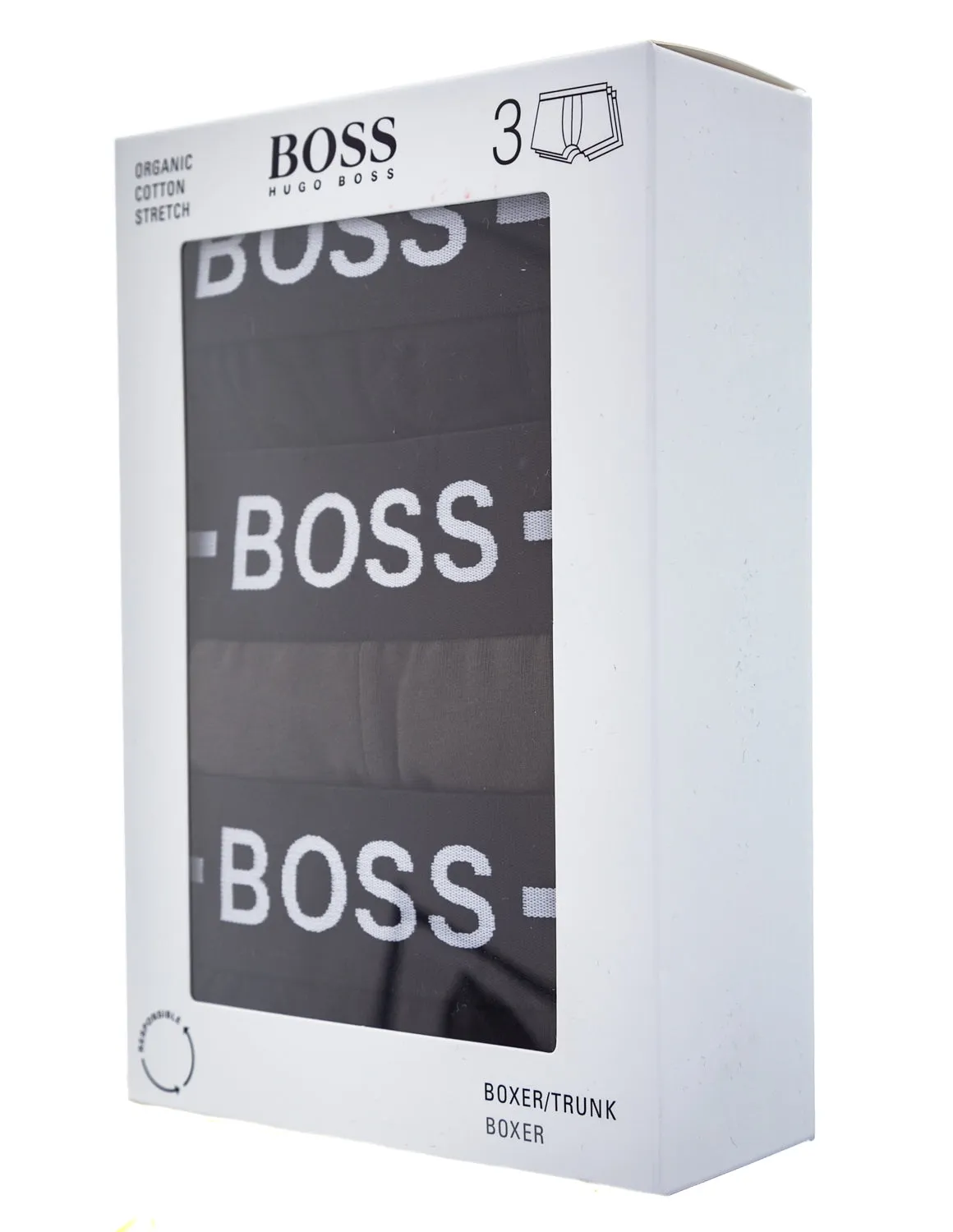 BOSS Trunk 3 Pack Organic Underwear in Black, Khaki & Black