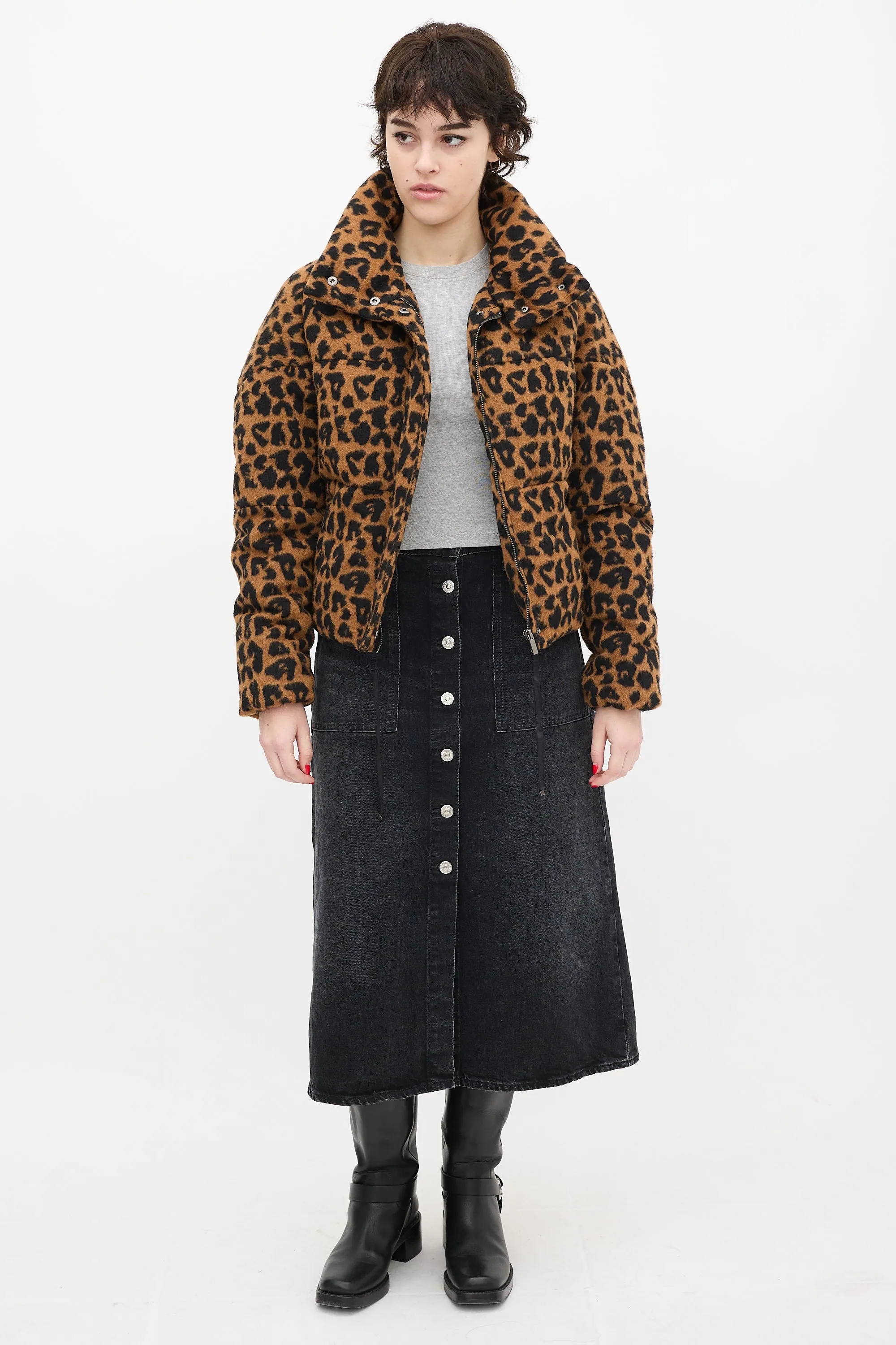 Brown & Black Printed Faux Fur Puffer