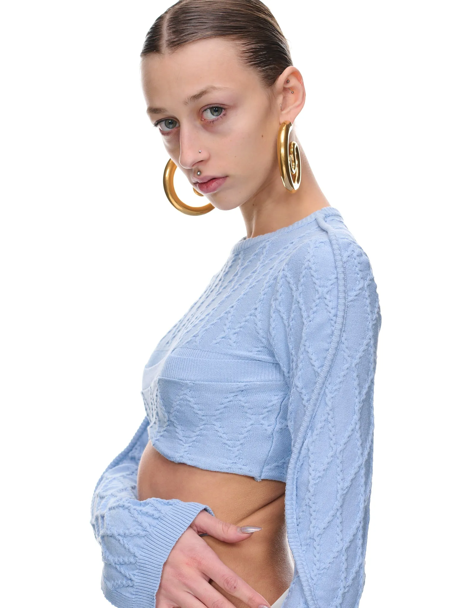 Cable-Knit Crop Sweater (K007-BABY-BLUE)