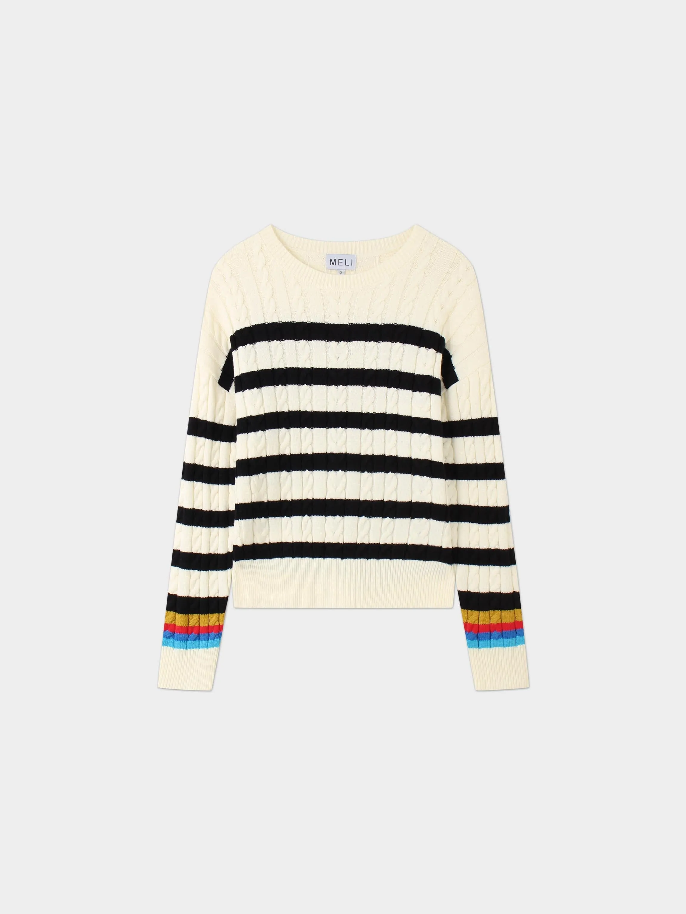 Cable Striped Sweater-White/Black