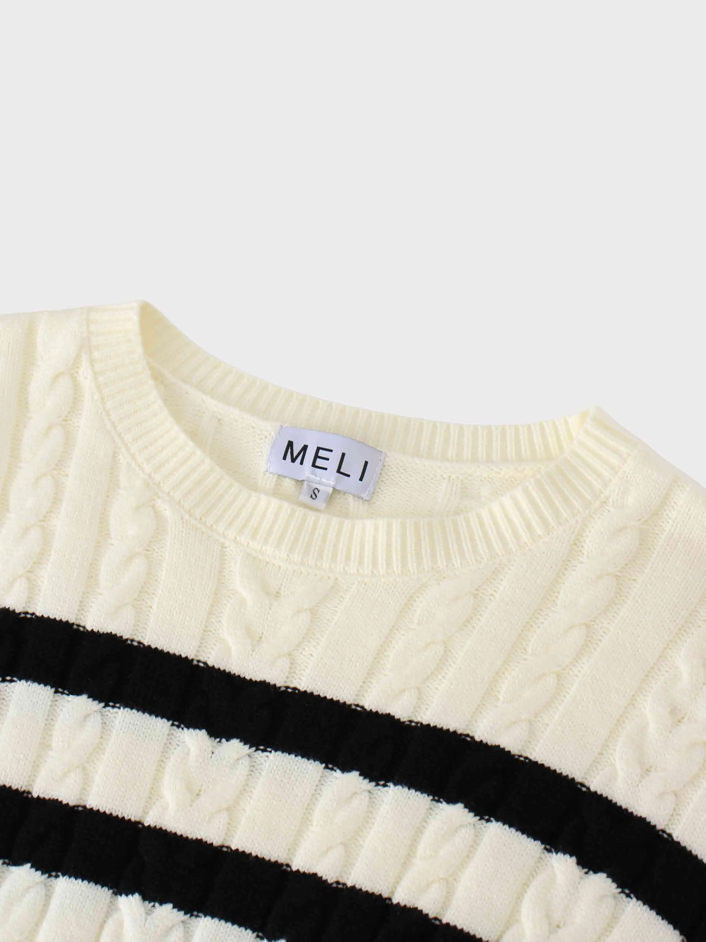 Cable Striped Sweater-White/Black