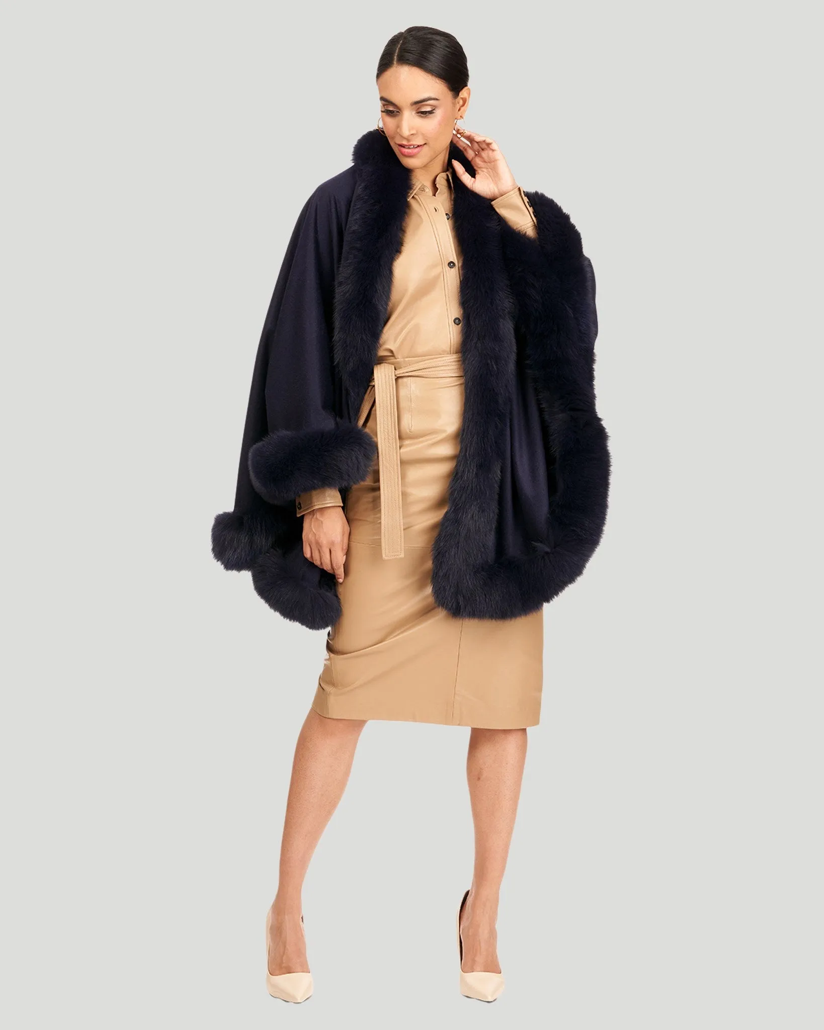 Cashmere Cape with Fox Trim