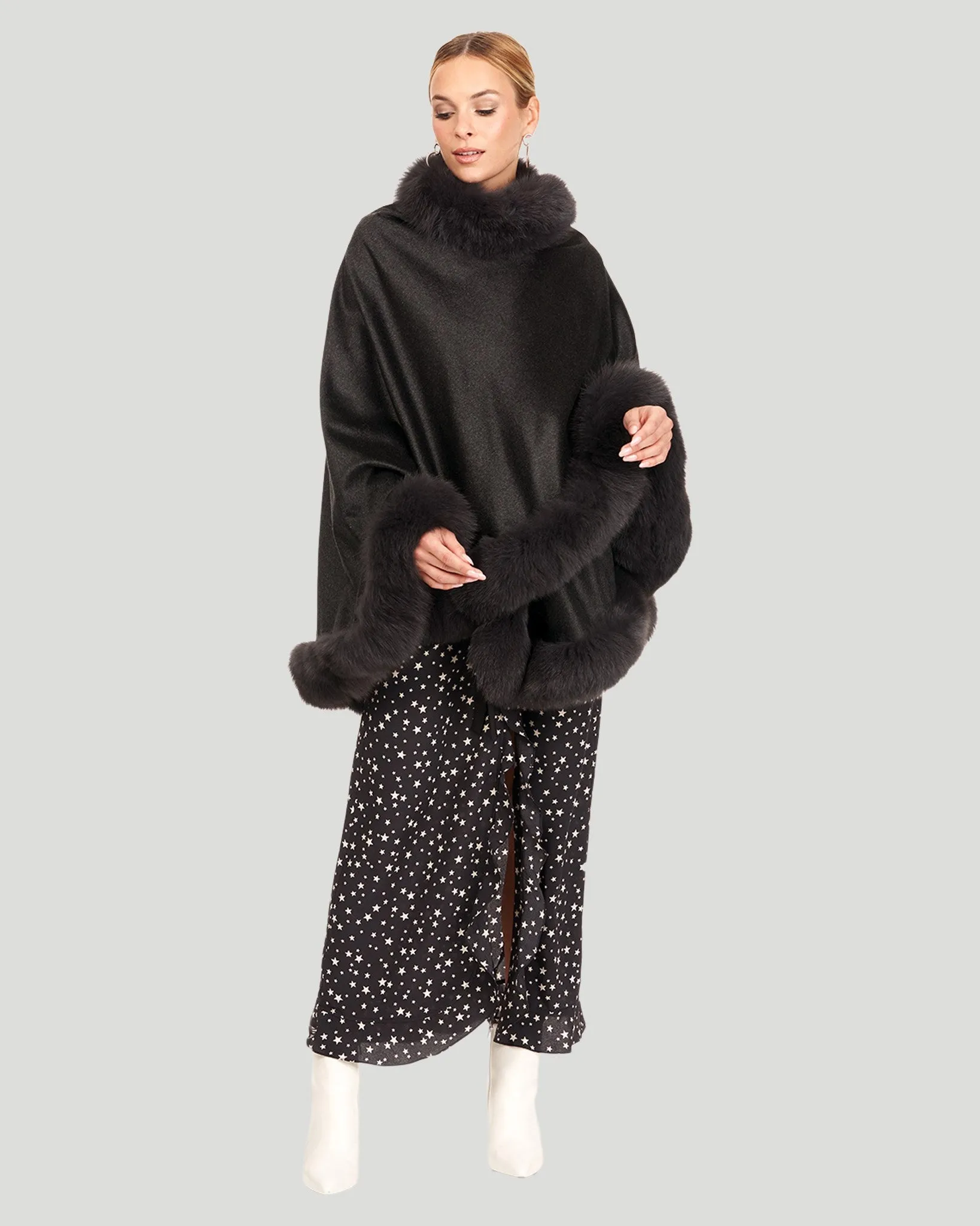 Cashmere Cape with Fox Trim