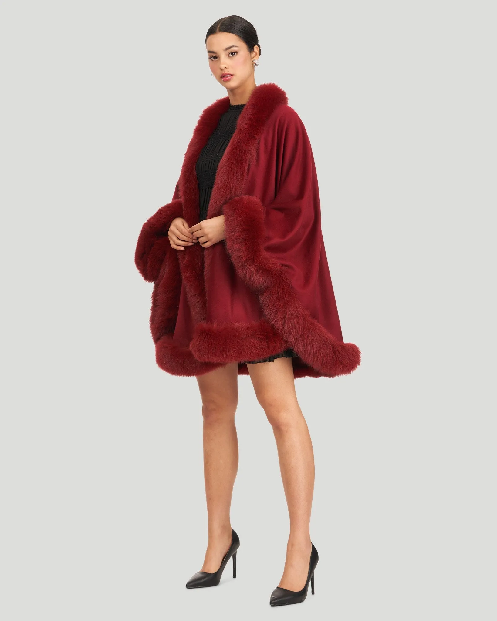 Cashmere Cape with Fox Trim