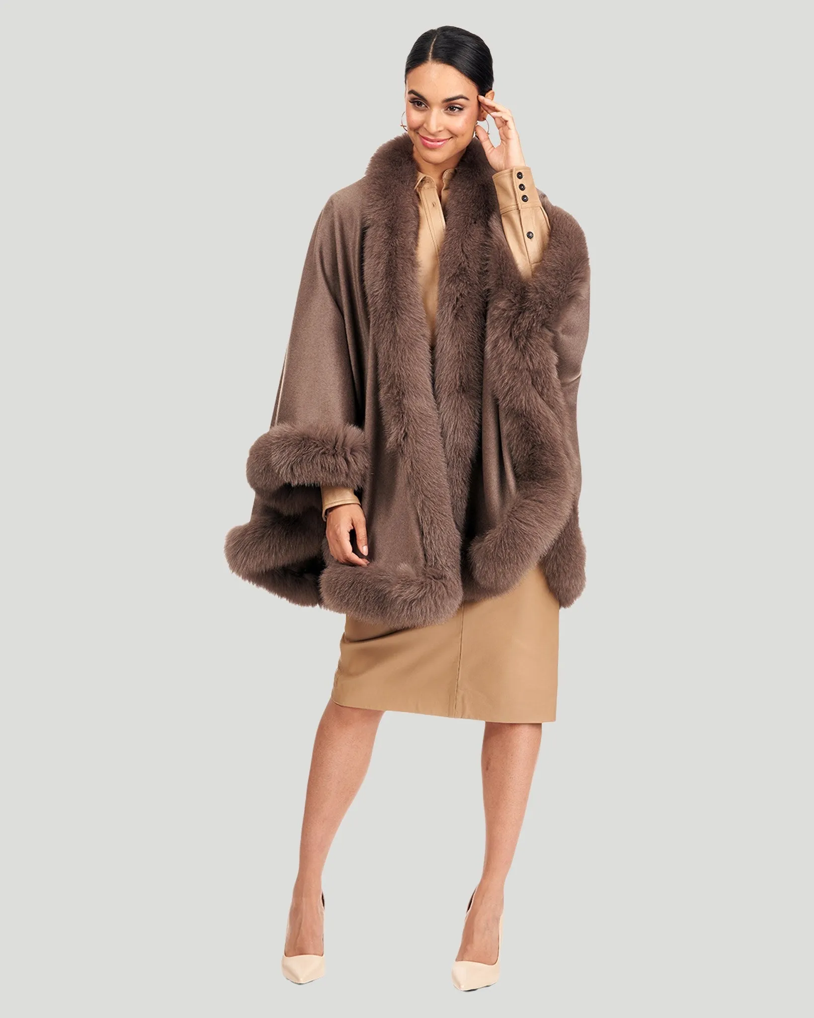 Cashmere Cape with Fox Trim