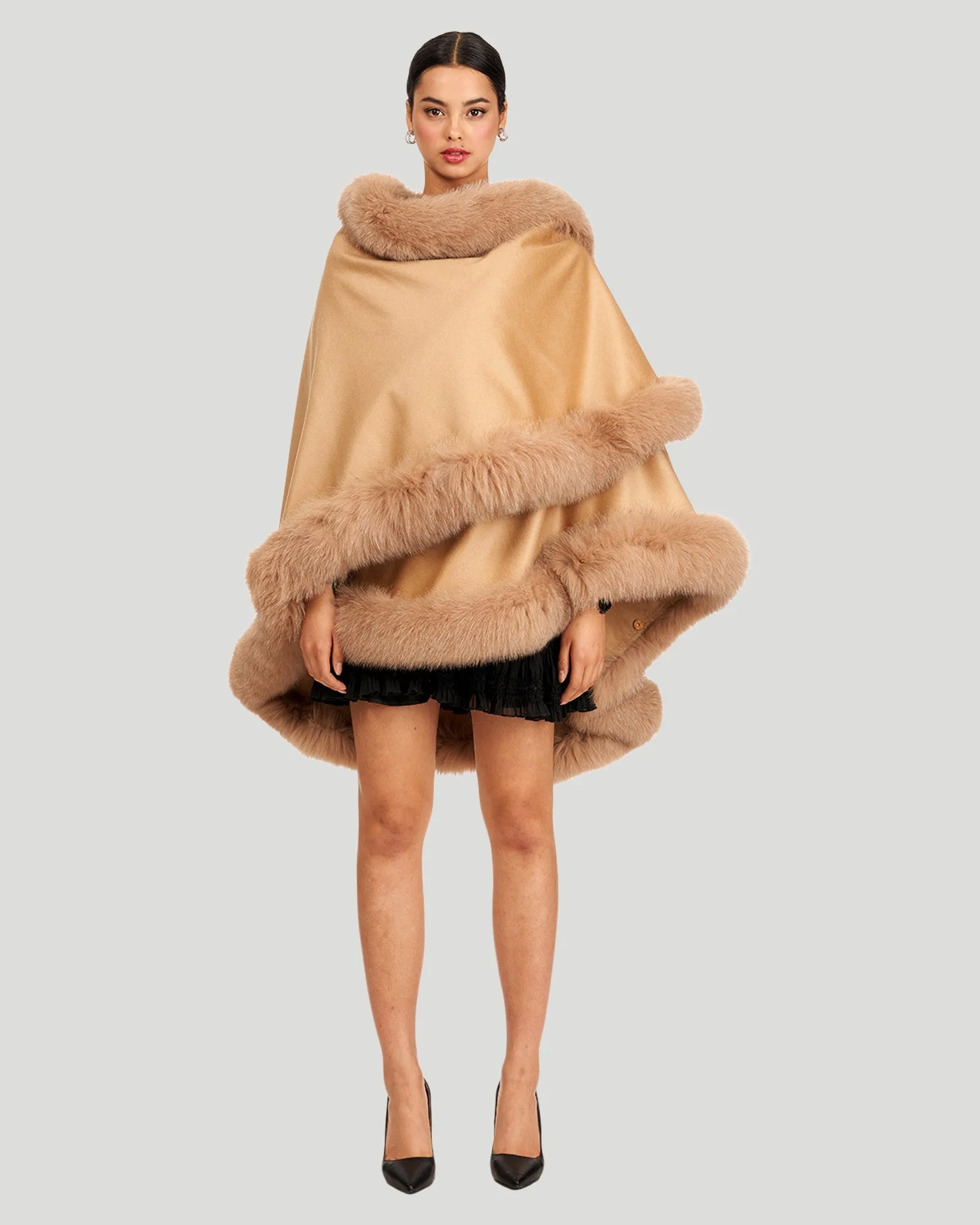 Cashmere Cape with Fox Trim