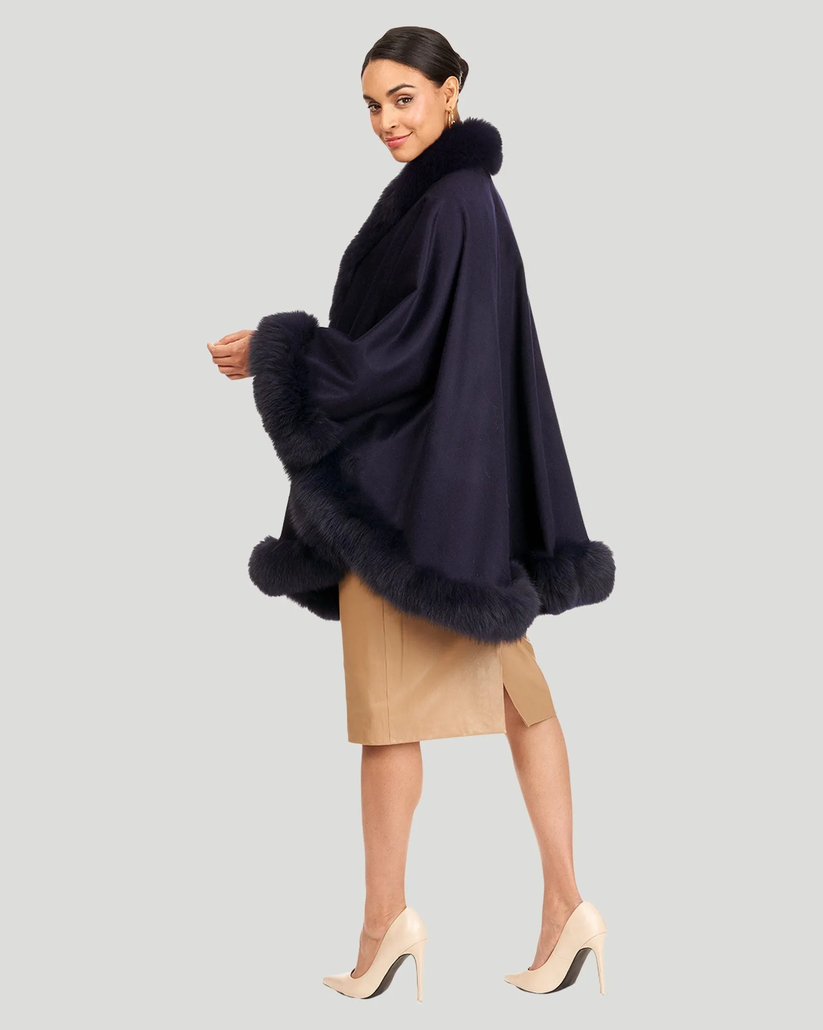 Cashmere Cape with Fox Trim