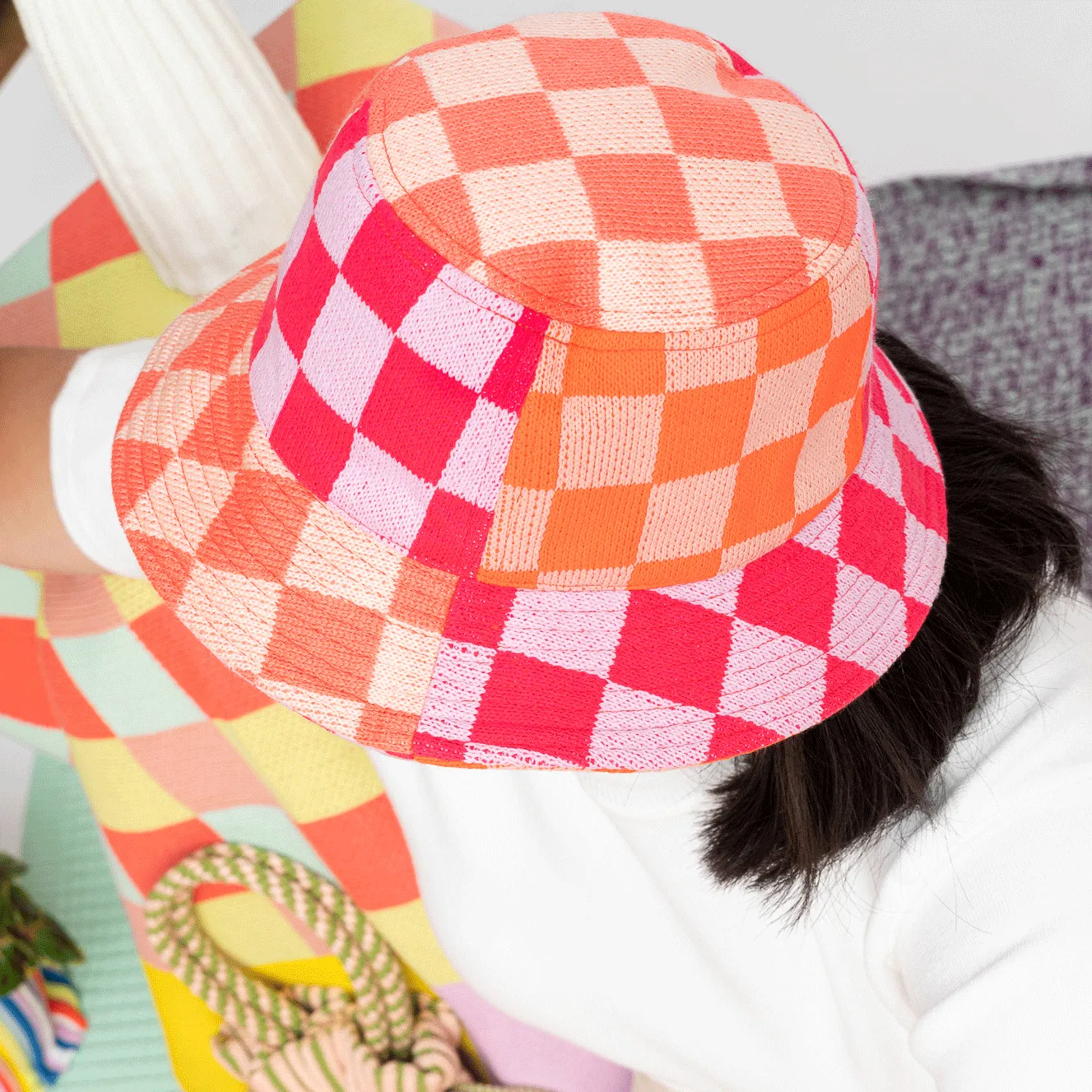 Checkerboard Patchwork Bucket Hat