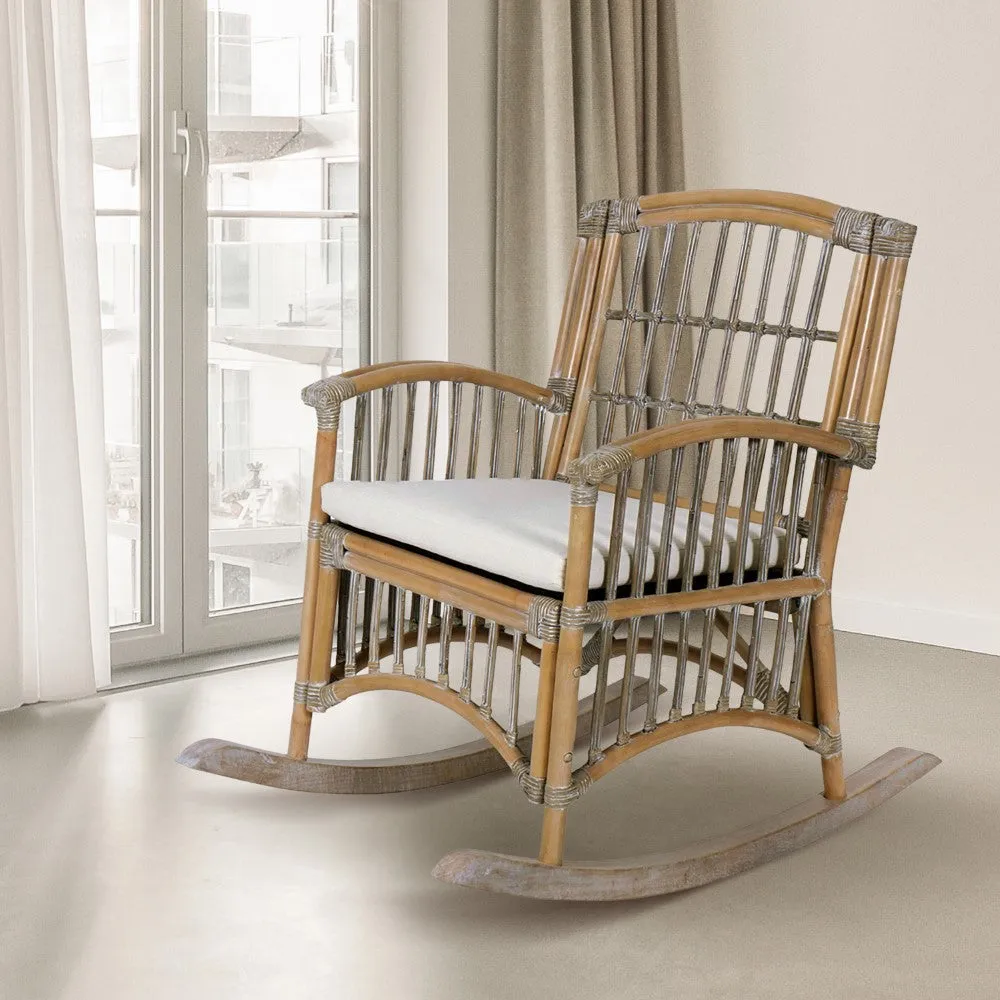 Clarissa Bohemian Farmhouse Woven Rattan/Wood Rocking Chair