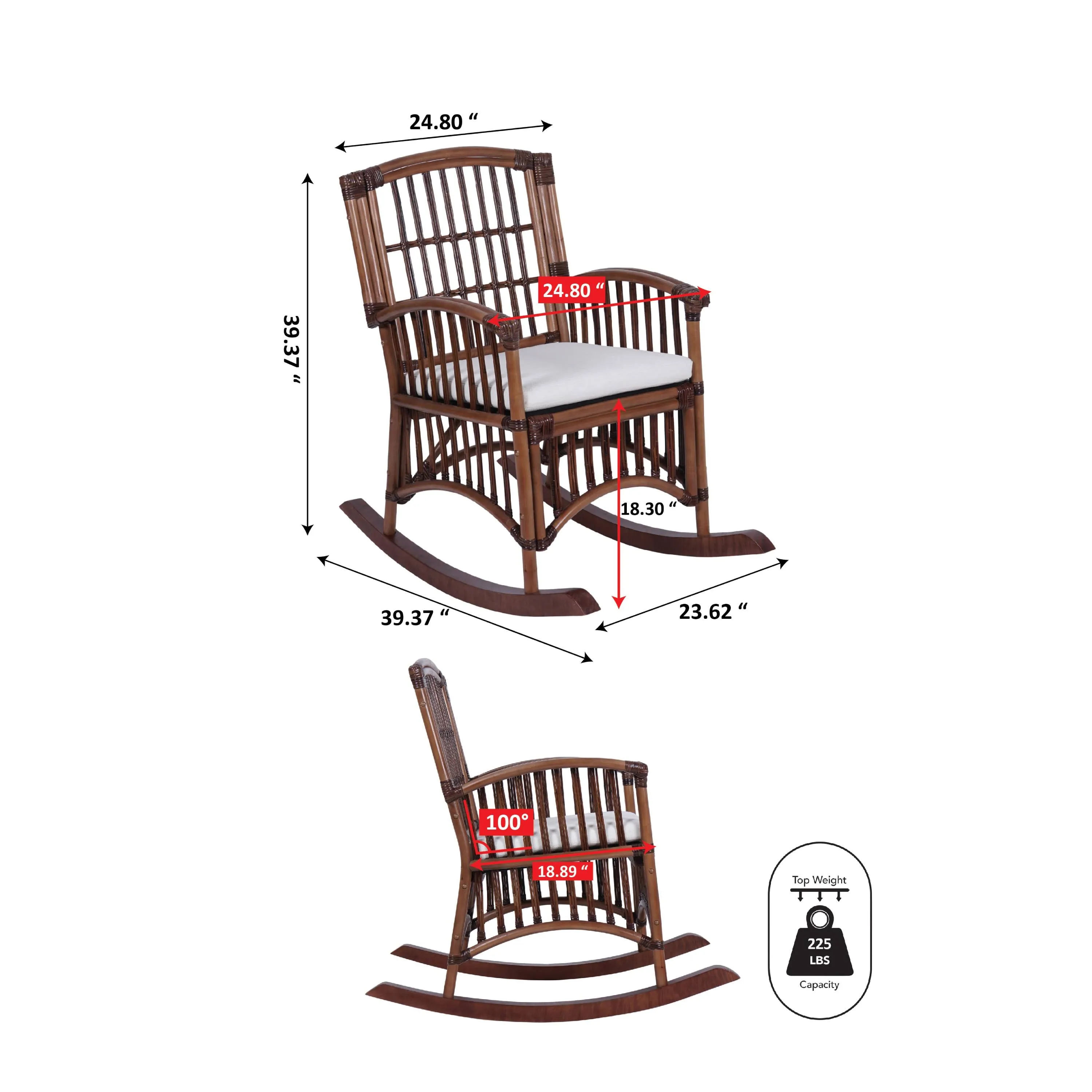 Clarissa Bohemian Farmhouse Woven Rattan/Wood Rocking Chair