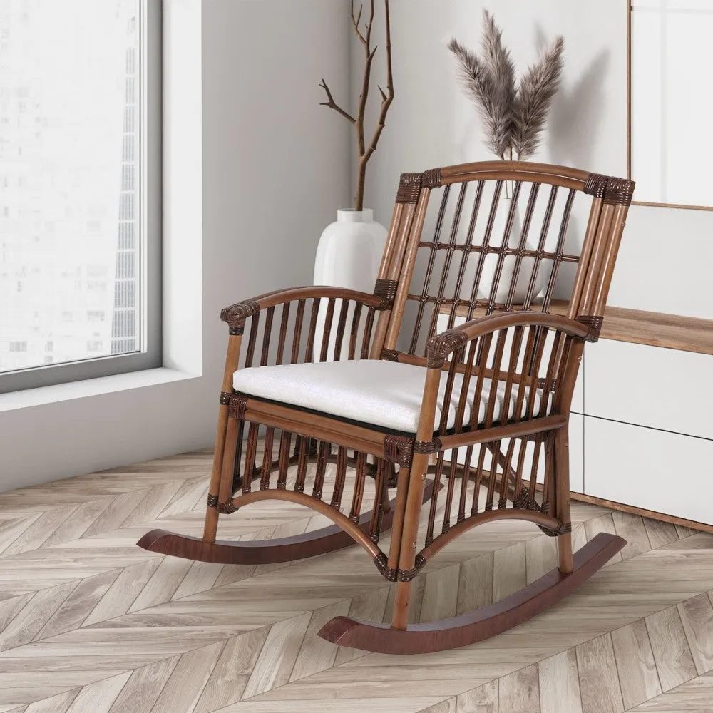 Clarissa Bohemian Farmhouse Woven Rattan/Wood Rocking Chair