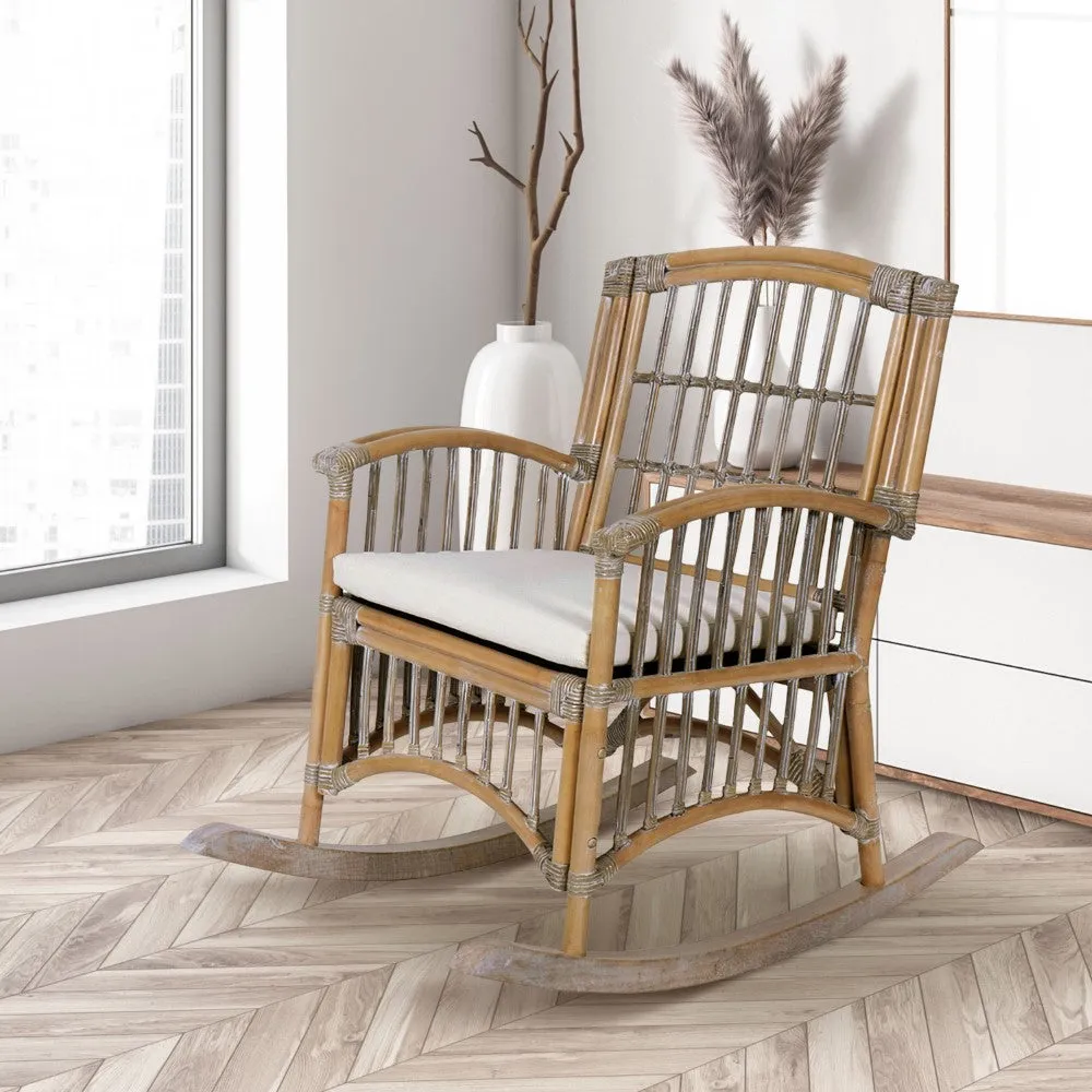 Clarissa Bohemian Farmhouse Woven Rattan/Wood Rocking Chair