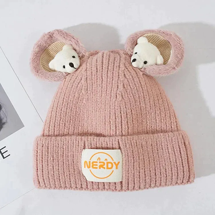 Cute Cartoon Bear Ears Letter Knit Hat