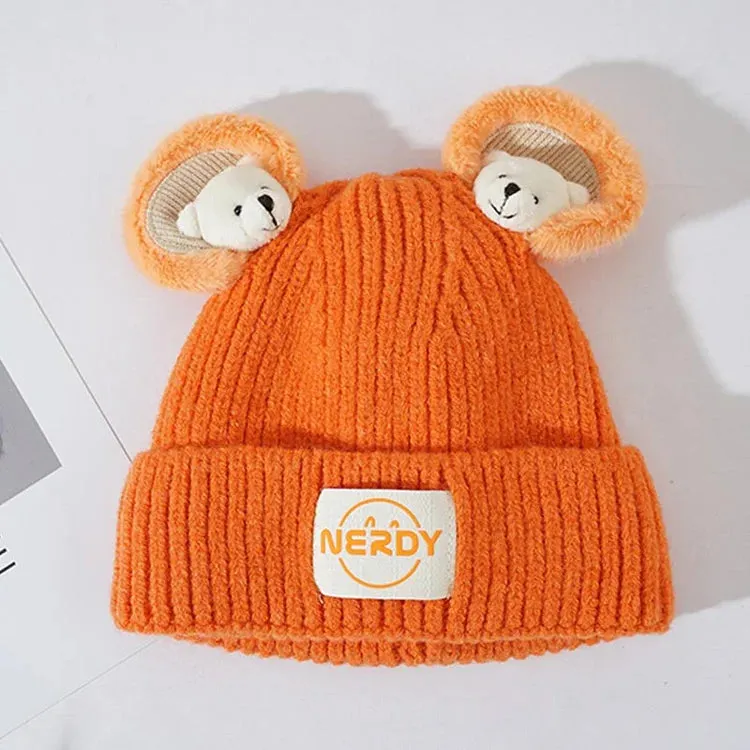 Cute Cartoon Bear Ears Letter Knit Hat