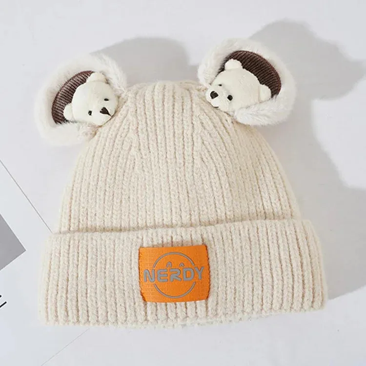 Cute Cartoon Bear Ears Letter Knit Hat