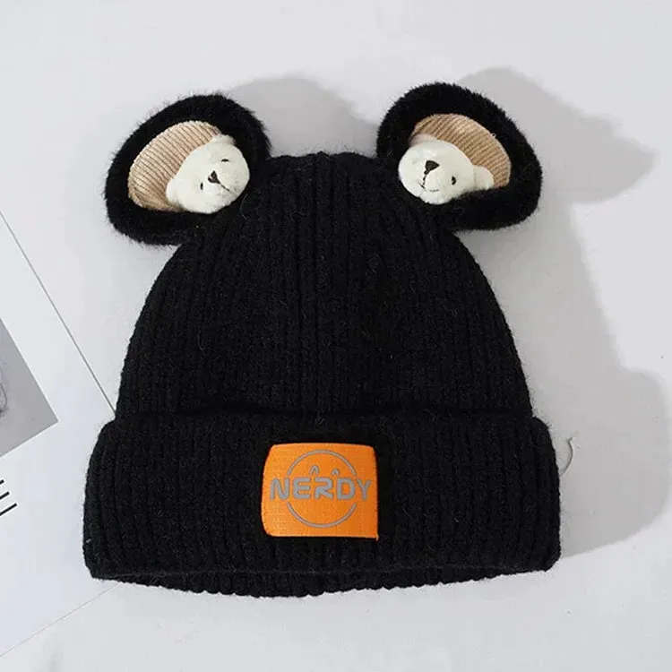 Cute Cartoon Bear Ears Letter Knit Hat