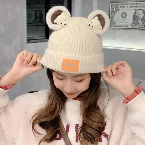 Cute Cartoon Bear Ears Letter Knit Hat