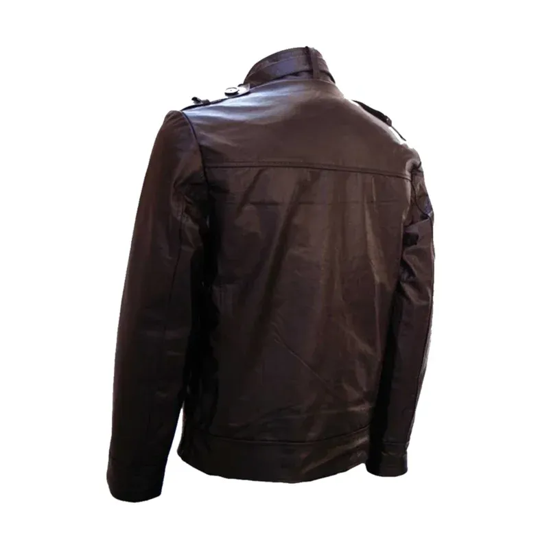 Dark Brown Button Pocket Leather Jacket