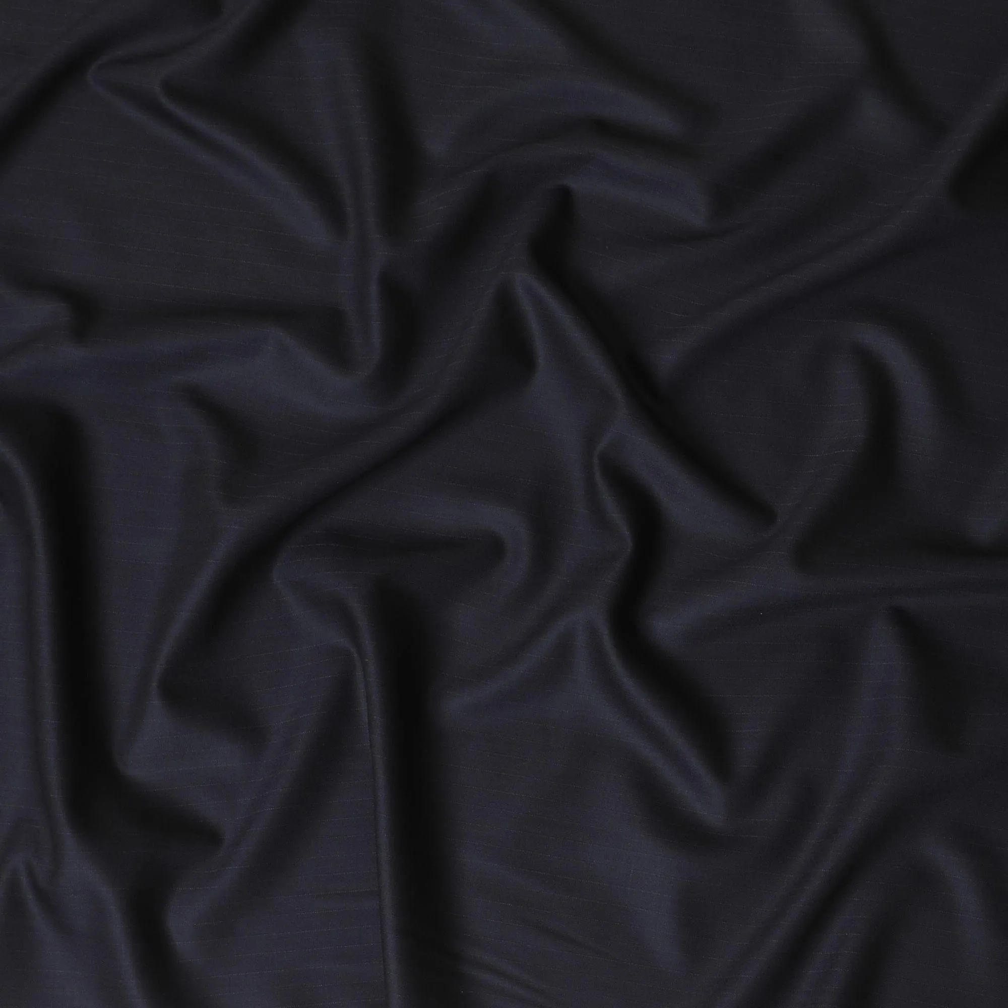 Dark navy blue super 150's English All wool suiting fabric with black stripe design-D7178