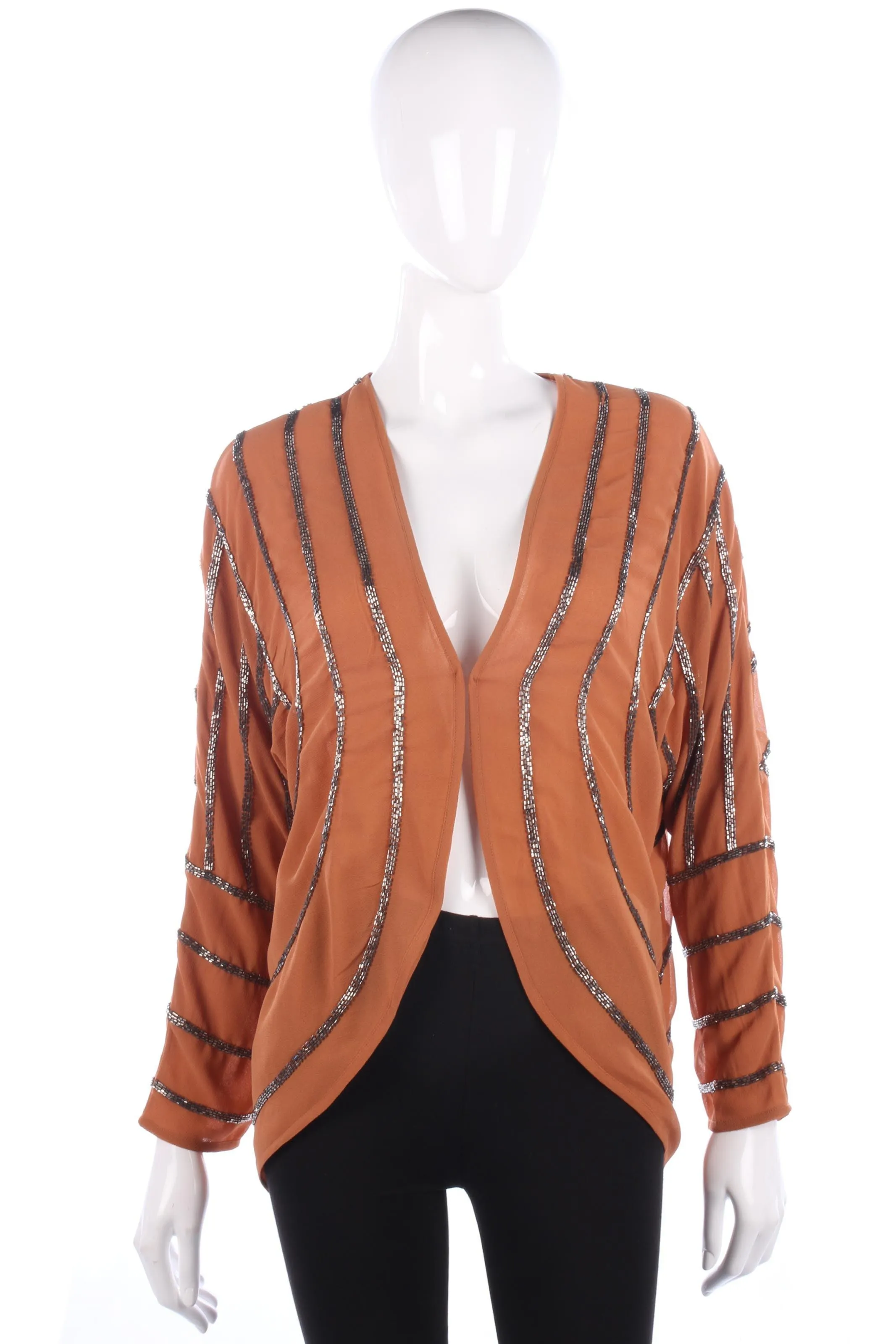 Definitions Beaded Chiffon Jacket Caramel Size 14