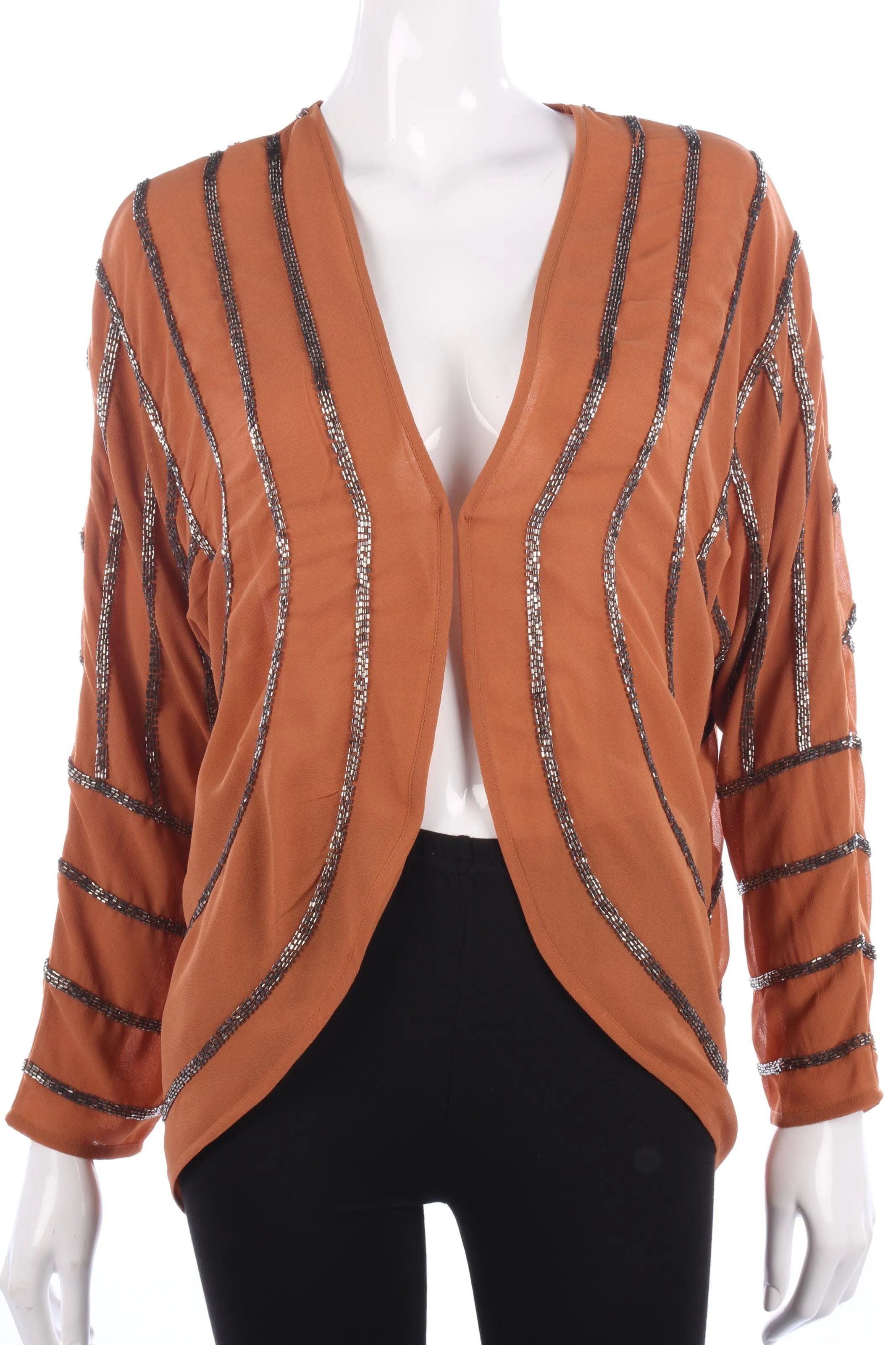 Definitions Beaded Chiffon Jacket Caramel Size 14