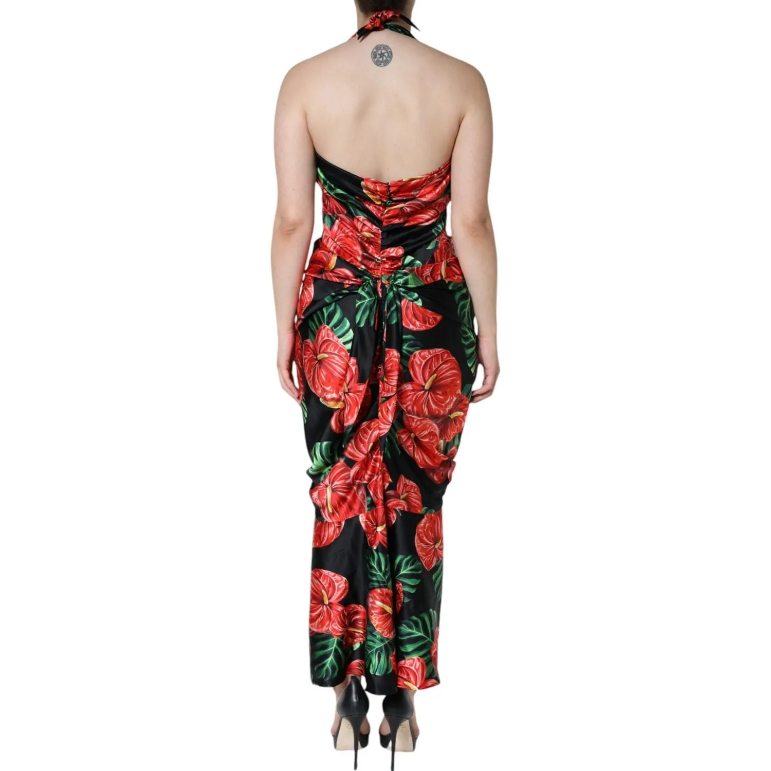 Dolce & Gabbana Black Tropical Floral Sheath Maxi Dress