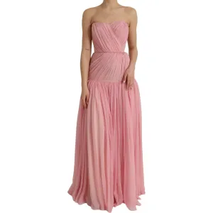 Dolce & Gabbana Pink Silk Strapless Maxi A-line Gown Dress