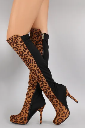 Dollhouse Leopard Contrast Panel Stiletto Over-The-Knee Boots