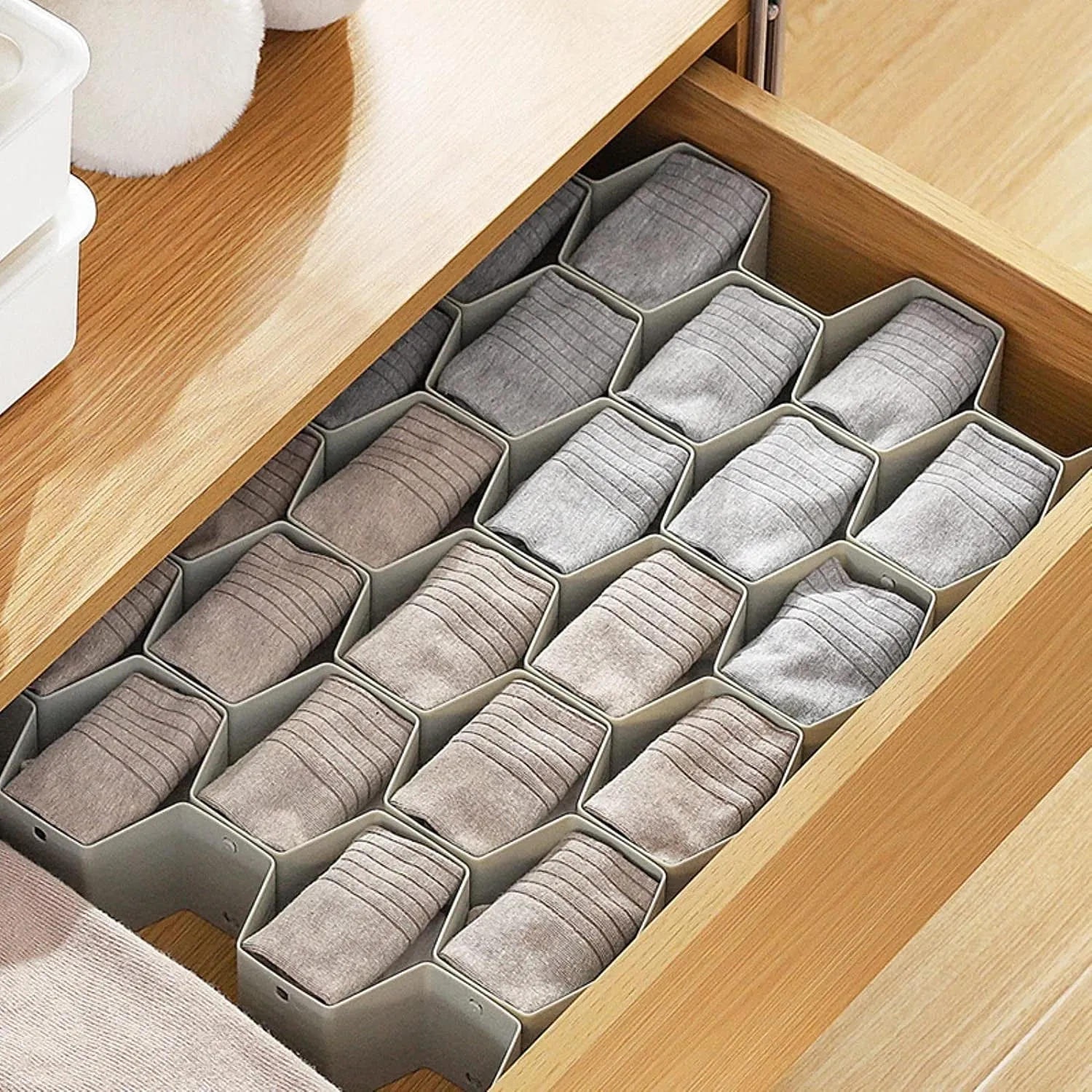 Drawer Storage Rack, Honeycomb Drawer Organizer, Dresser Drawer Storage Box for Underwear,Clothes,Socks(Grey8Pcs)