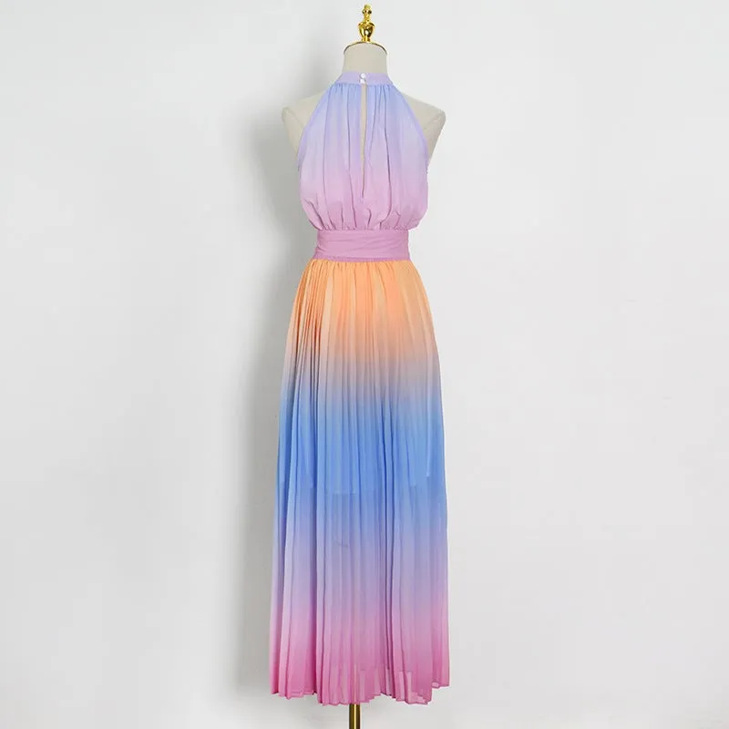 Dunnmall Rainbow Sleeveless Maxi Dress