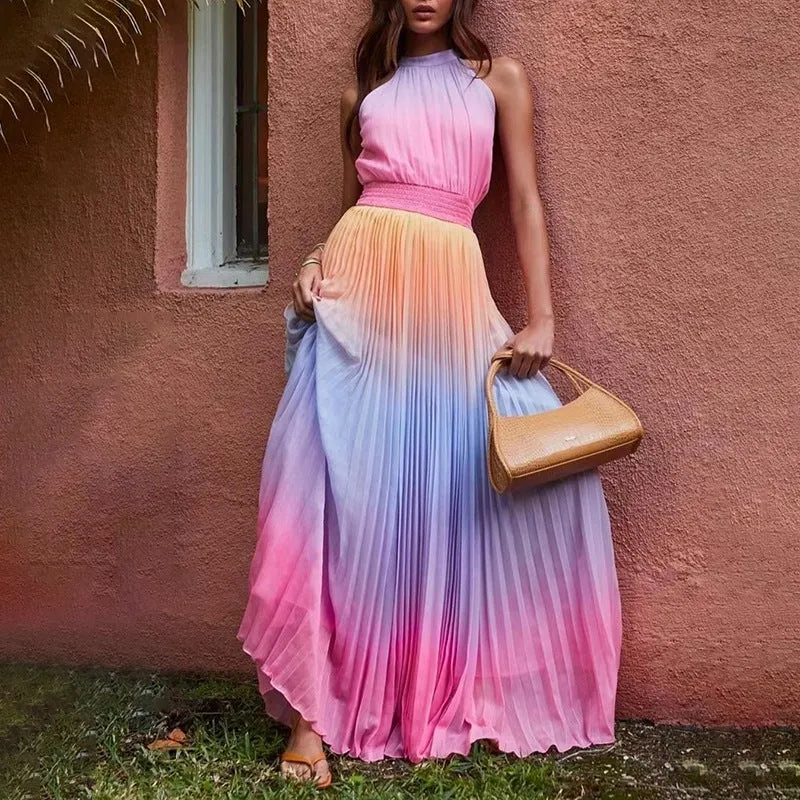 Dunnmall Rainbow Sleeveless Maxi Dress