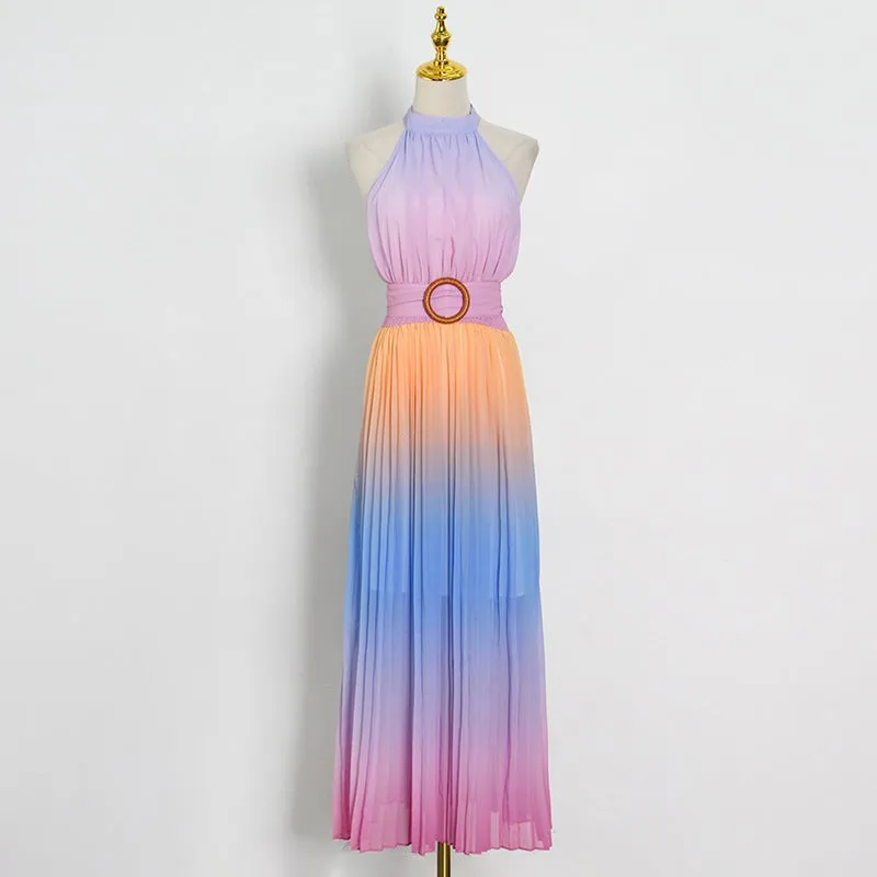 Dunnmall Rainbow Sleeveless Maxi Dress