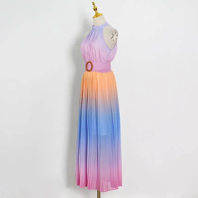 Dunnmall Rainbow Sleeveless Maxi Dress