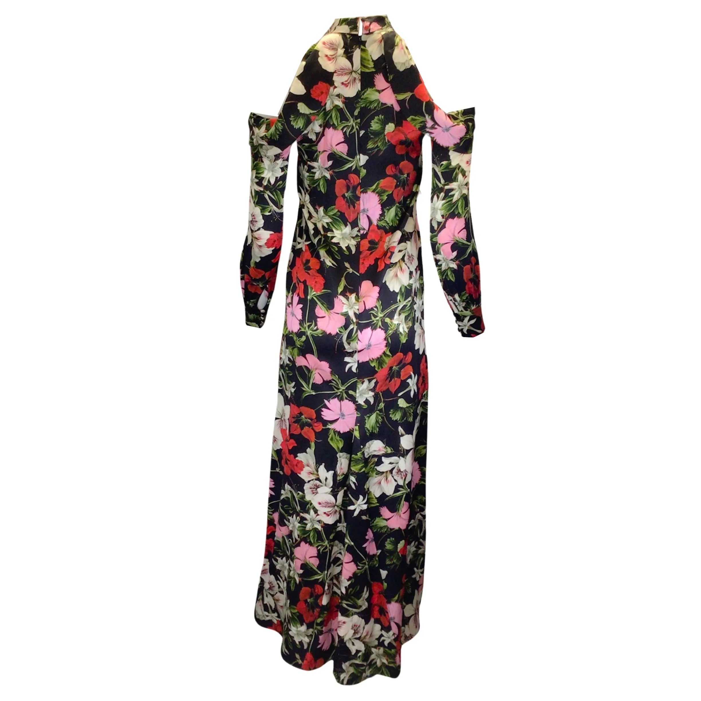 ERDEM Black Multi Floral Printed Anora Silk Gown / Formal Dress