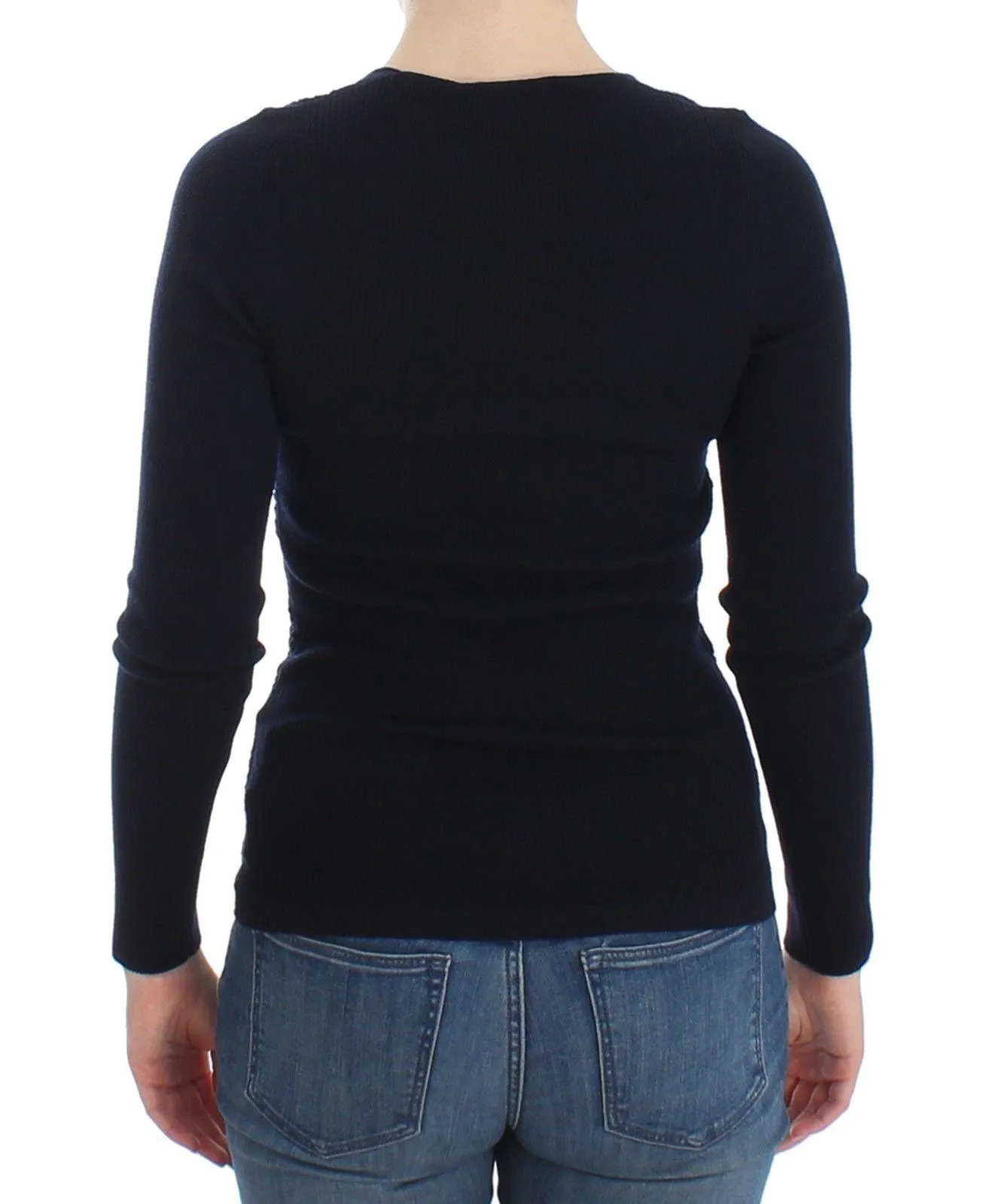 Ermanno Scervino Blue Knitted Wool Stretch Sweater Top