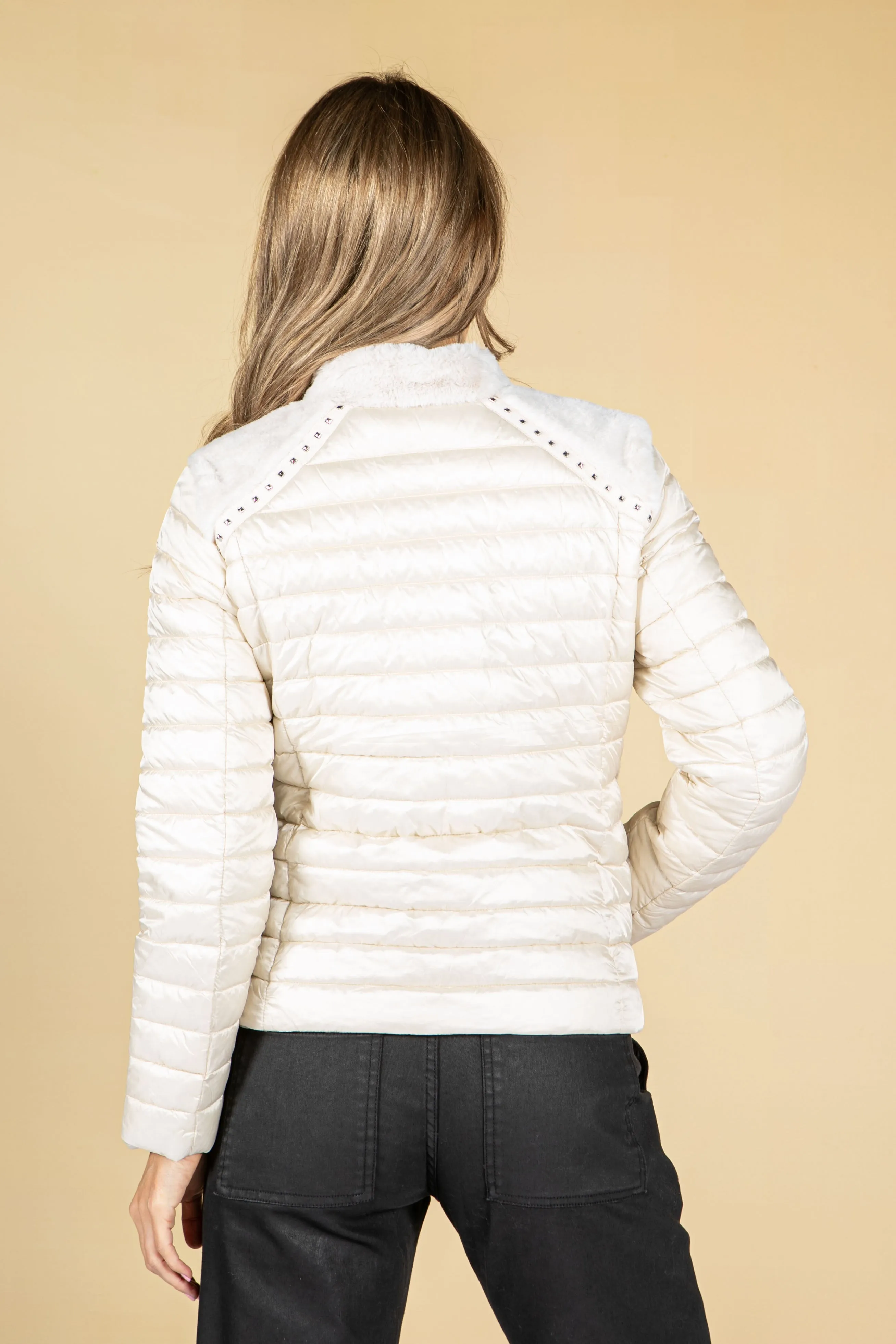 Faux Fur Quilted Jacket in Cream