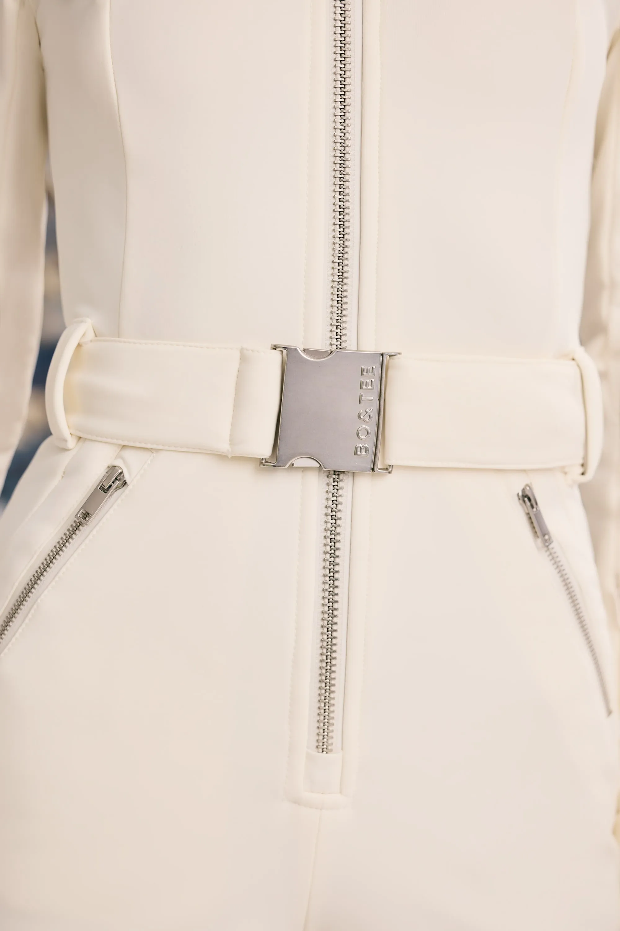 Fleece-Lined Belted Ski Suit in Ice White