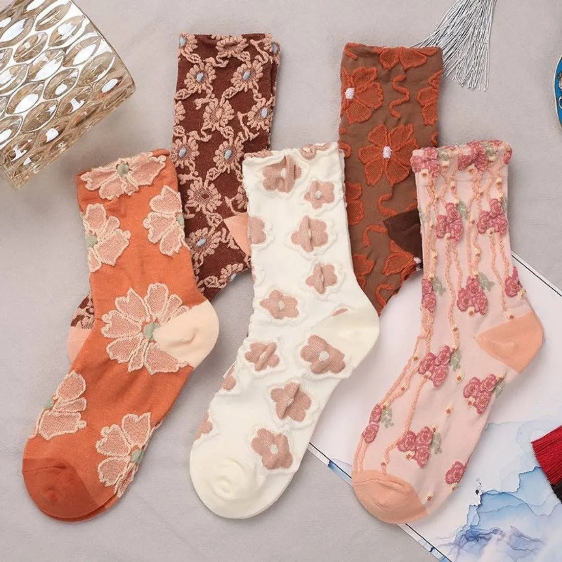 Floral Embossed Women's Socks