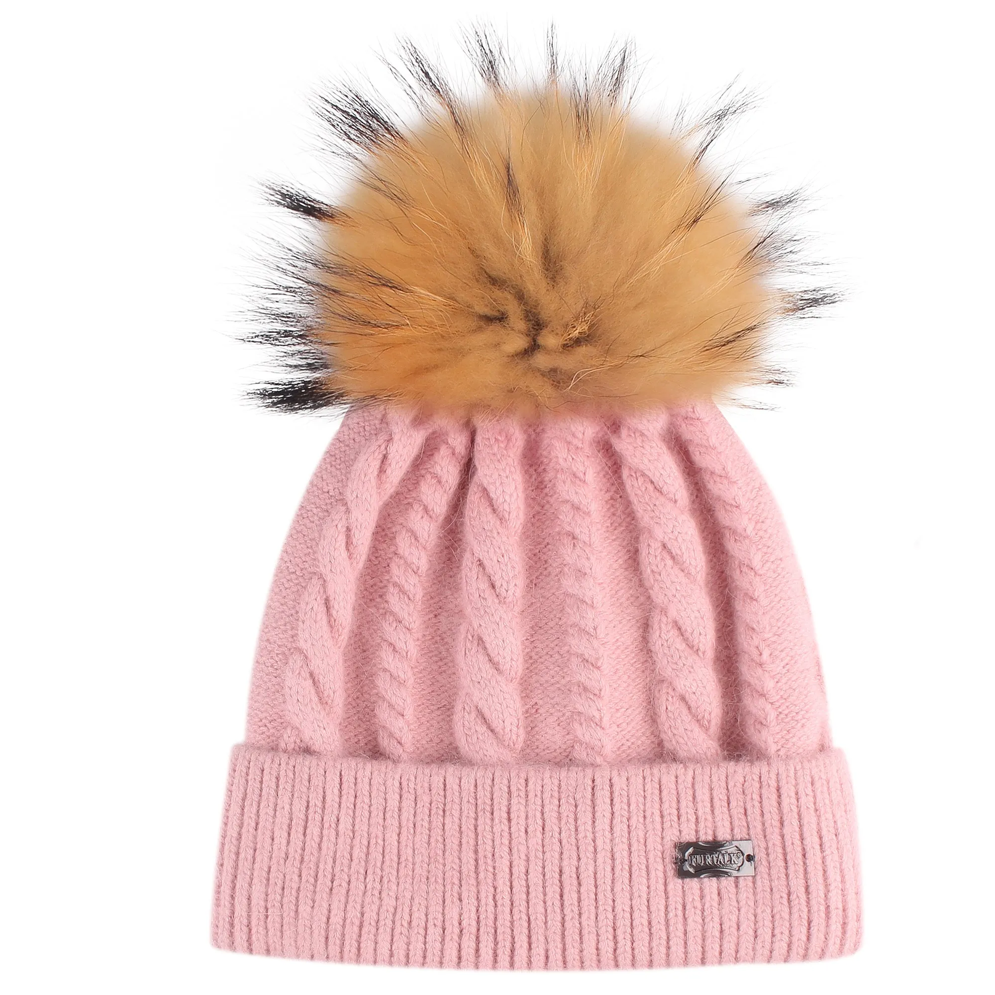 FURTALK Winter child Real Fur Pom Pom Hat Twist Drop Shipping CH004