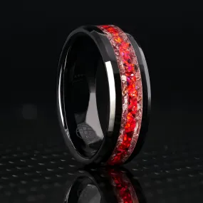 Garnet Lava Pit Glowstone Ring on Black Ceramic