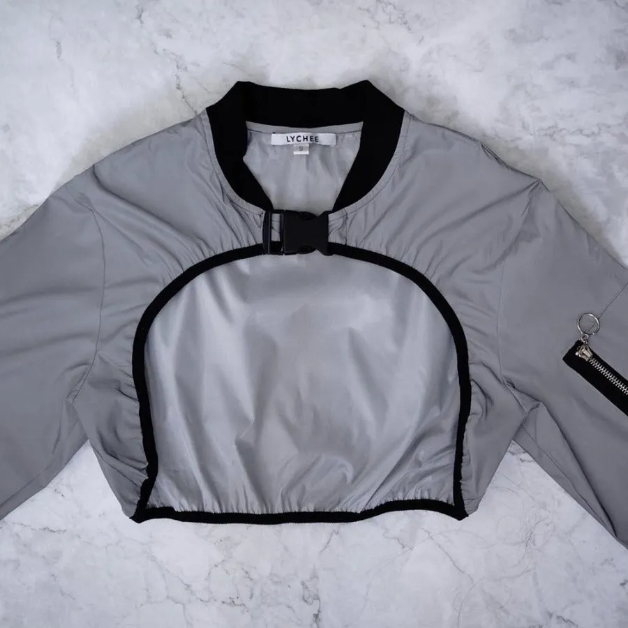 Gelato Reflective Cropped Buckle Bomber Jacket