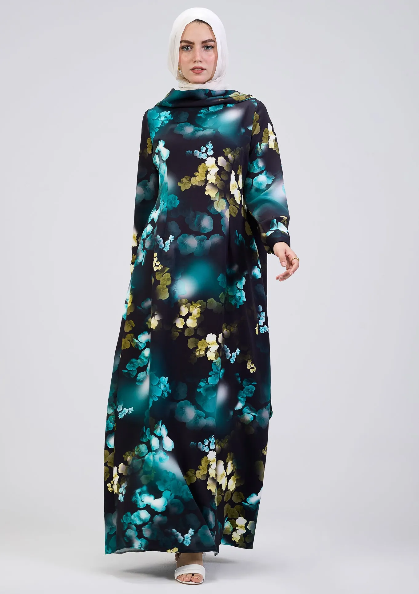 Ghofran Vibrant Floral Maxi Dress with Belted Waist – Exclusive Modest Wear