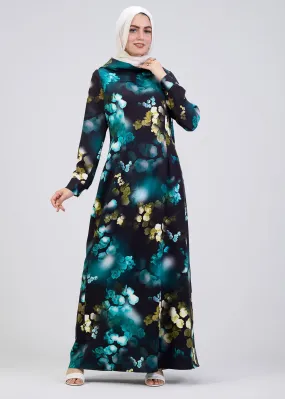 Ghofran Vibrant Floral Maxi Dress with Belted Waist – Exclusive Modest Wear