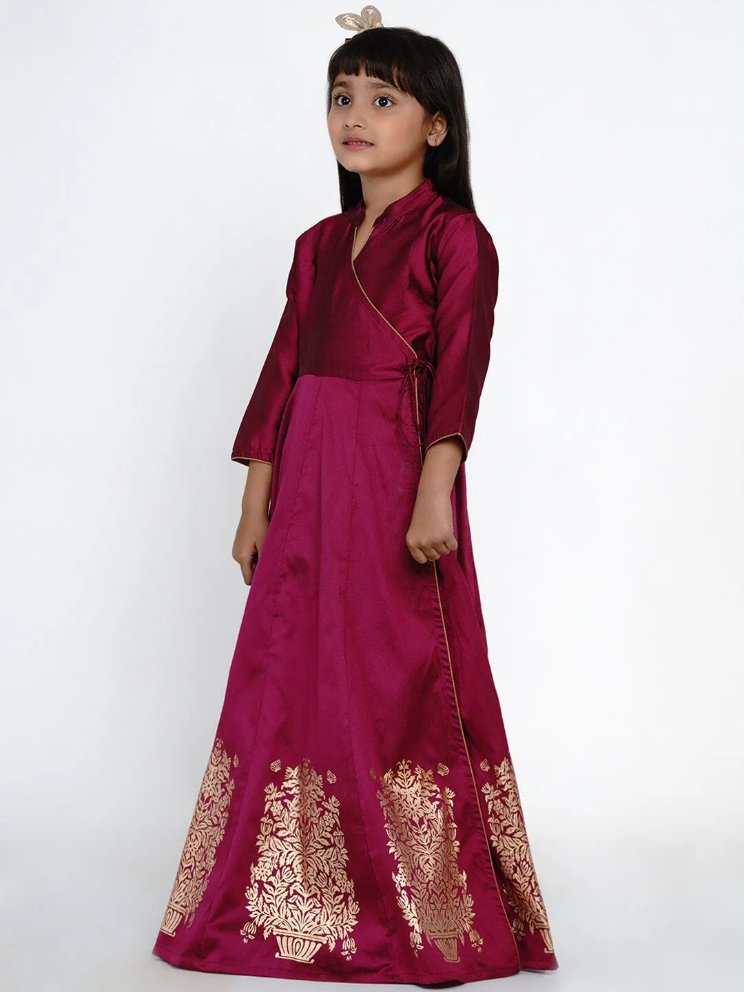 Girl's Burgundy Flared Maxi Dress - NOZ2TOZ KIDS