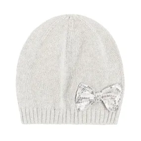 Girls Hat Gray Knit Bowtie