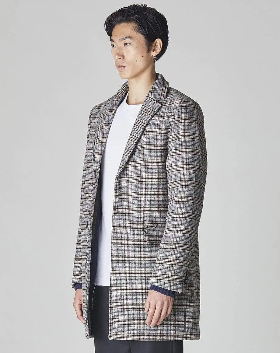 Godin Check Crombie Mens Overcoat' | Grey