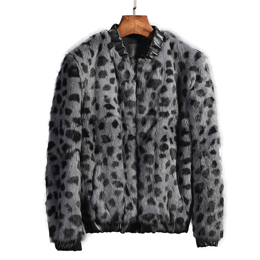 Grey Leopard Real Rabbit Fur Waistcoat