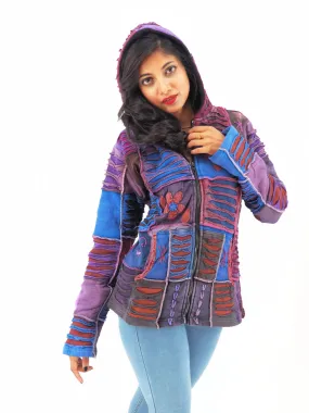 Handmade Patchwork Boho Hoodie 100% Pre-Washed Cotton Purple Tones  S-M-L-XL